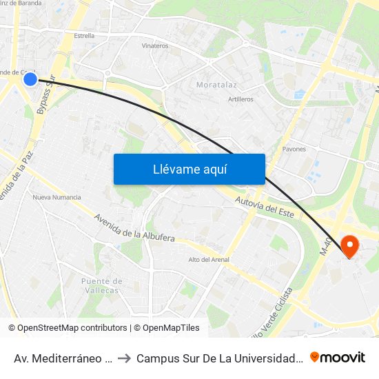 Av. Mediterráneo - Conde Casal to Campus Sur De La Universidad Politécnica De Madrid map