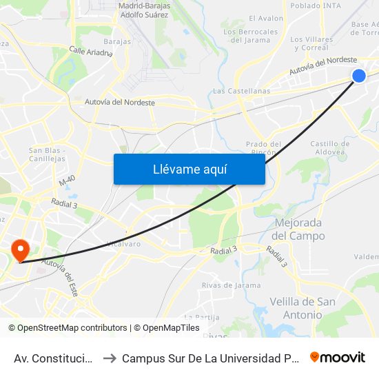 Av. Constitución - Juncal to Campus Sur De La Universidad Politécnica De Madrid map