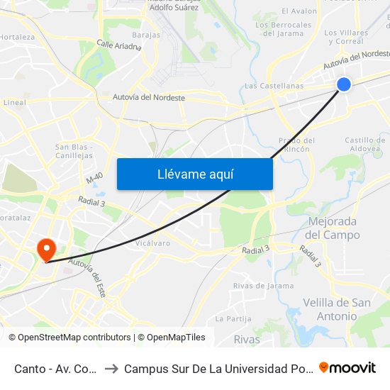 Canto - Av. Constitución to Campus Sur De La Universidad Politécnica De Madrid map