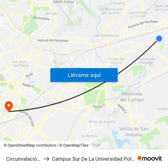 Circunvalación - Hierro to Campus Sur De La Universidad Politécnica De Madrid map