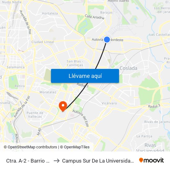 Ctra. A-2 - Barrio Del Aeropuerto to Campus Sur De La Universidad Politécnica De Madrid map