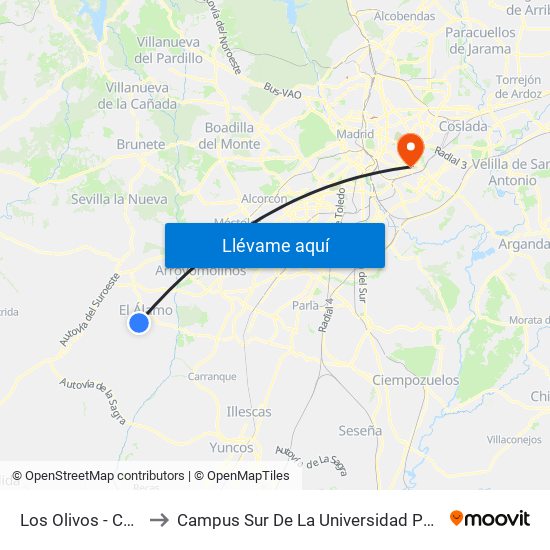 Los Olivos - Casarrubios to Campus Sur De La Universidad Politécnica De Madrid map