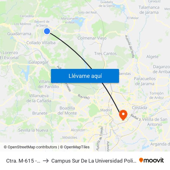 Ctra. M-615 - Colegio to Campus Sur De La Universidad Politécnica De Madrid map