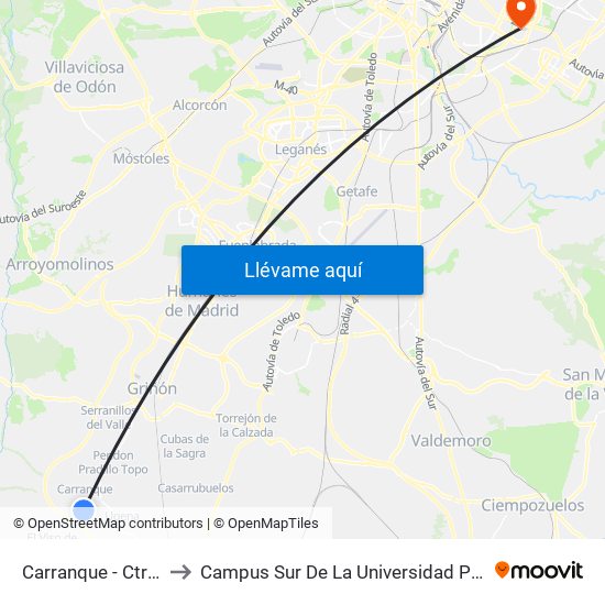Carranque - Ctra. To-2034 to Campus Sur De La Universidad Politécnica De Madrid map