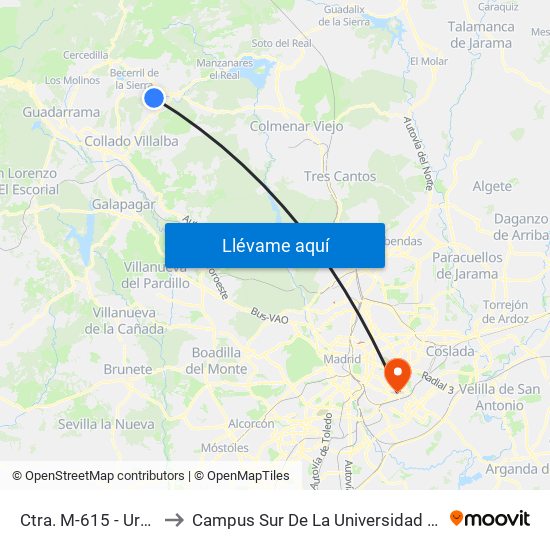 Ctra. M-615 - Urb. El Retamar to Campus Sur De La Universidad Politécnica De Madrid map