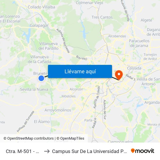 Ctra. M-501 - El Ventorro to Campus Sur De La Universidad Politécnica De Madrid map