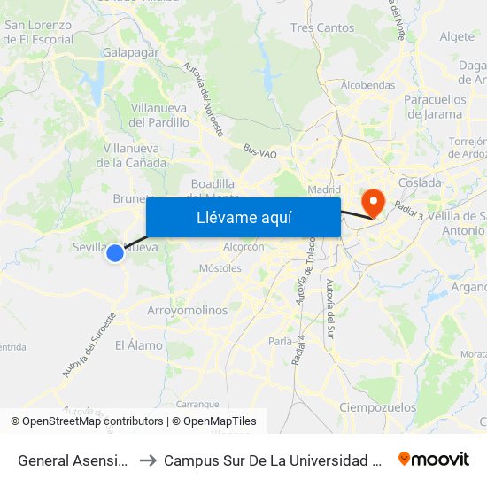 General Asensio - Quevedo to Campus Sur De La Universidad Politécnica De Madrid map