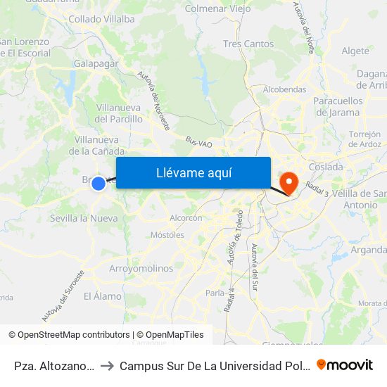 Pza. Altozano - Madrid to Campus Sur De La Universidad Politécnica De Madrid map