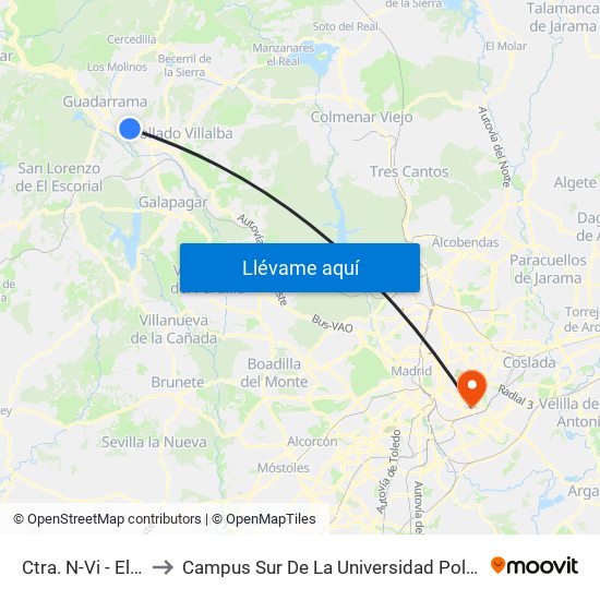 Ctra. N-Vi - El Tomillar to Campus Sur De La Universidad Politécnica De Madrid map