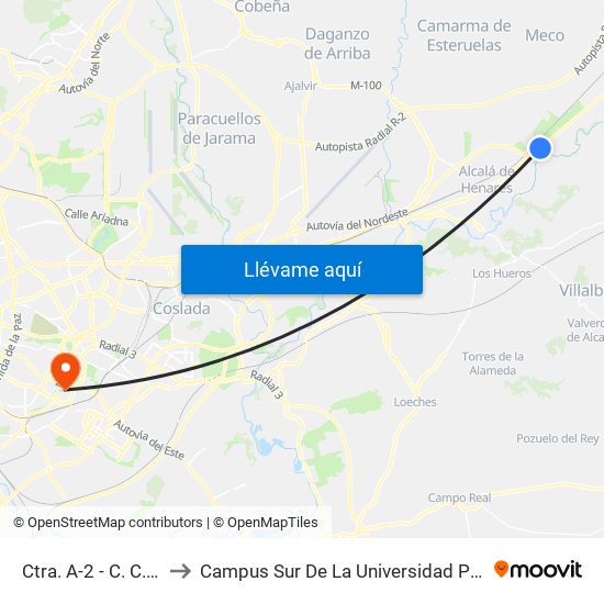 Ctra. A-2 - C. C. La Dehesa to Campus Sur De La Universidad Politécnica De Madrid map