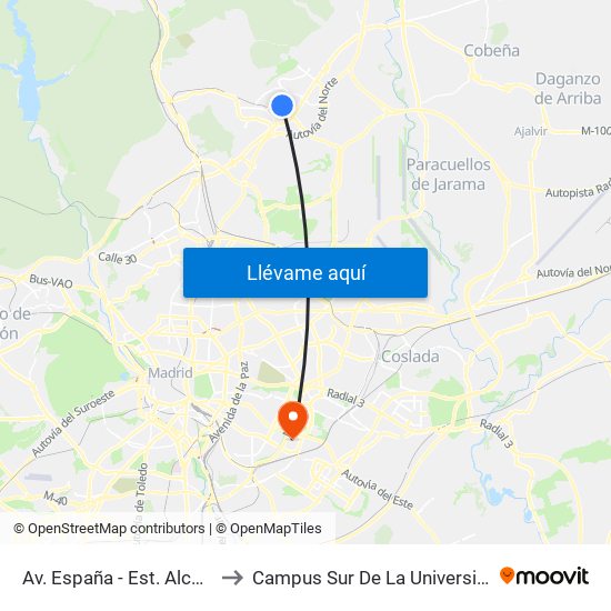 Av. España - Est. Alcobendas S. Seb. Reyes to Campus Sur De La Universidad Politécnica De Madrid map