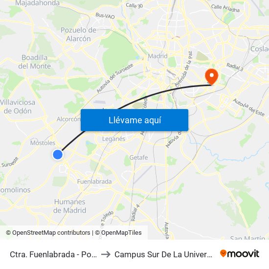 Ctra. Fuenlabrada - Pol. Ind. Prado Regordoño to Campus Sur De La Universidad Politécnica De Madrid map