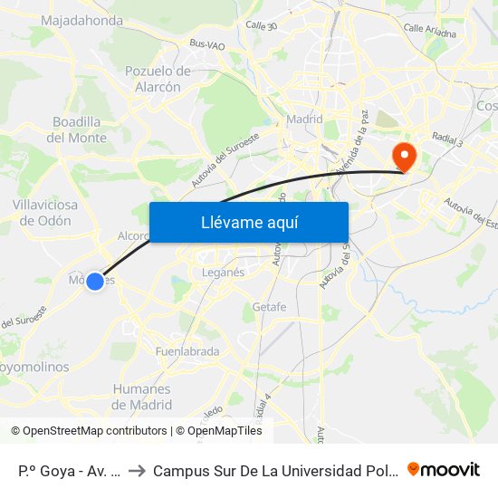 P.º Goya - Av. Portugal to Campus Sur De La Universidad Politécnica De Madrid map