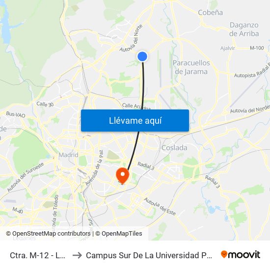 Ctra. M-12 - La Moraleja to Campus Sur De La Universidad Politécnica De Madrid map