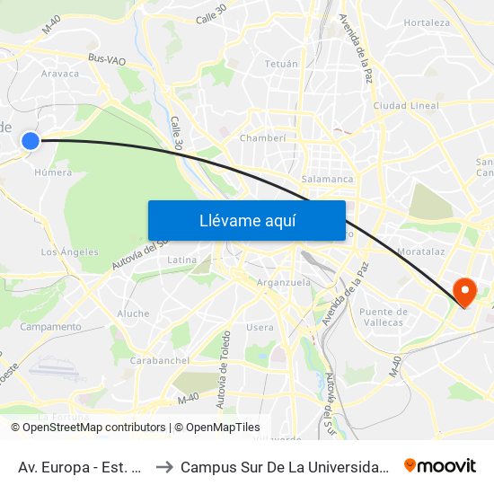 Av. Europa - Est. Avenida Europa to Campus Sur De La Universidad Politécnica De Madrid map