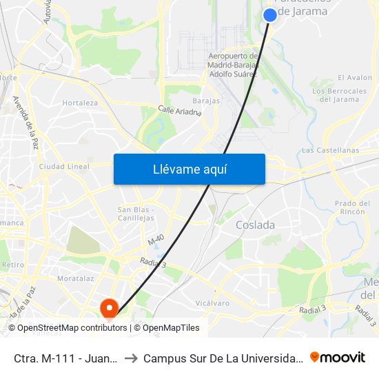 Ctra. M-111 - Juan Ramón Jiménez to Campus Sur De La Universidad Politécnica De Madrid map