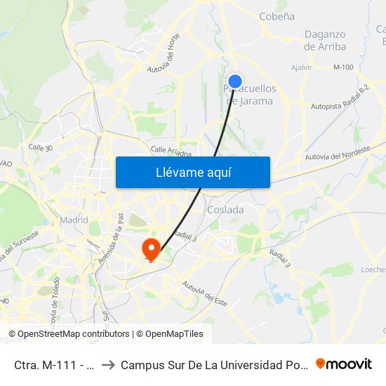 Ctra. M-111 - La Granja to Campus Sur De La Universidad Politécnica De Madrid map