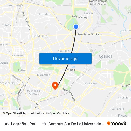 Av. Logroño - Parque El Capricho to Campus Sur De La Universidad Politécnica De Madrid map