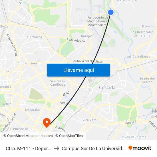 Ctra. M-111 - Depuradora Valdebebas to Campus Sur De La Universidad Politécnica De Madrid map