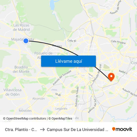 Ctra. Plantío - Cerro Del Aire to Campus Sur De La Universidad Politécnica De Madrid map