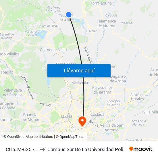 Ctra. M-625 - Viveros to Campus Sur De La Universidad Politécnica De Madrid map