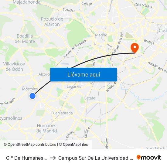 C.º De Humanes - Alfonso XII to Campus Sur De La Universidad Politécnica De Madrid map