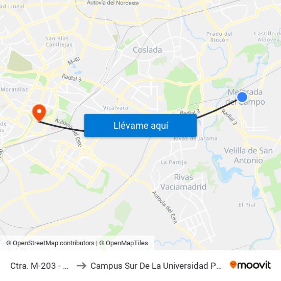 Ctra. M-203 - Lavandería to Campus Sur De La Universidad Politécnica De Madrid map