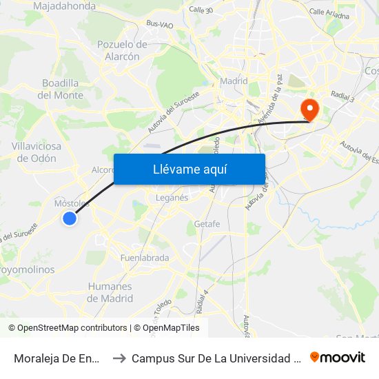 Moraleja De Enmedio - Roma to Campus Sur De La Universidad Politécnica De Madrid map