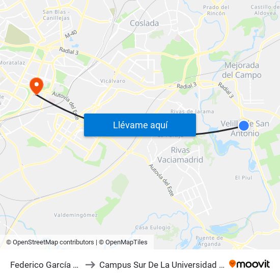 Federico García Lorca - Mirlos to Campus Sur De La Universidad Politécnica De Madrid map