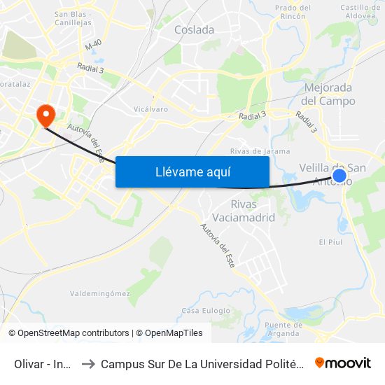 Olivar - Instituto to Campus Sur De La Universidad Politécnica De Madrid map