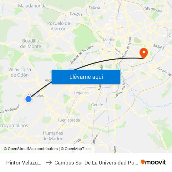 Pintor Velázquez - Larra to Campus Sur De La Universidad Politécnica De Madrid map