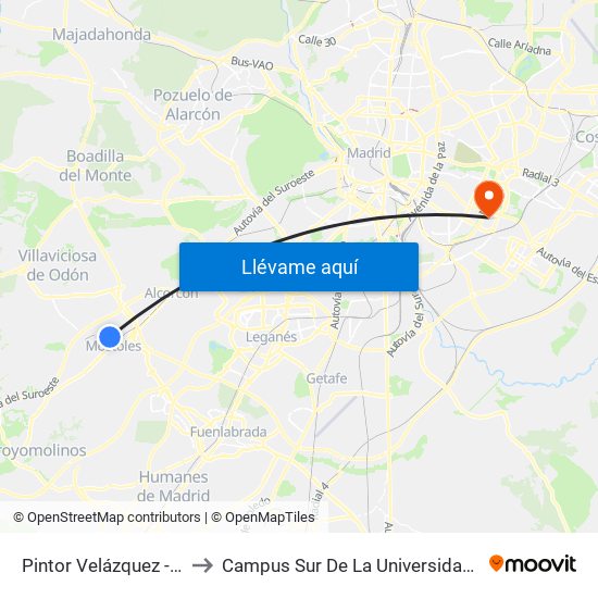 Pintor Velázquez - Club Deportivo to Campus Sur De La Universidad Politécnica De Madrid map