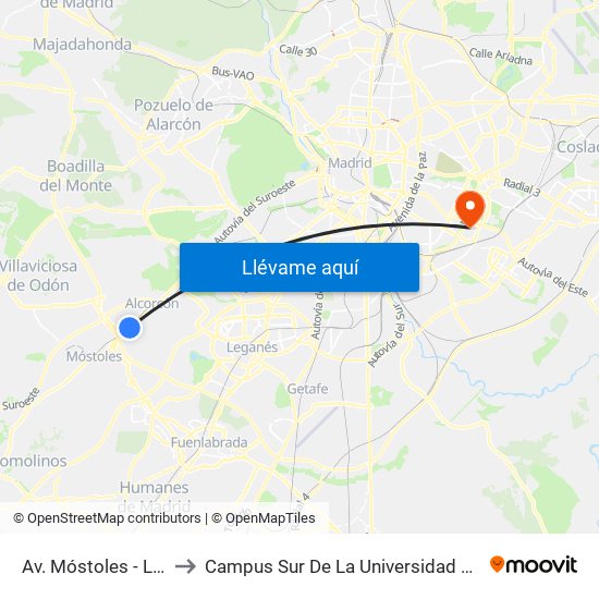 Av. Móstoles - Las Retamas to Campus Sur De La Universidad Politécnica De Madrid map