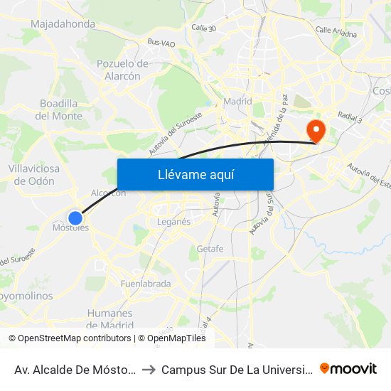 Av. Alcalde De Móstoles - Pintor Velázquez to Campus Sur De La Universidad Politécnica De Madrid map