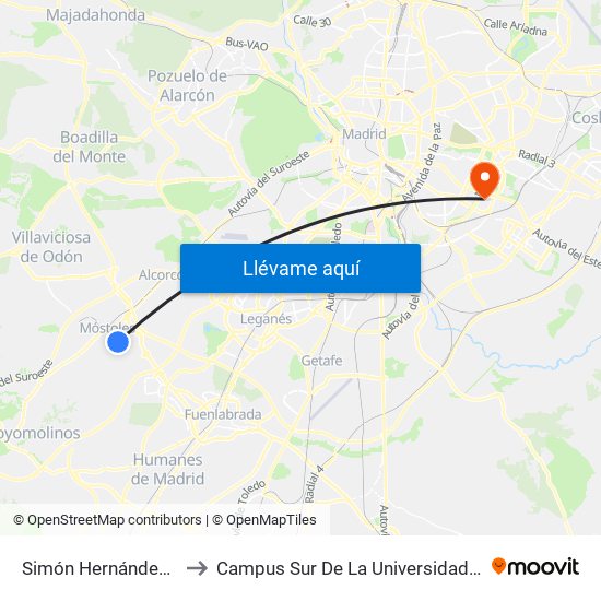 Simón Hernández - Las Palmas to Campus Sur De La Universidad Politécnica De Madrid map