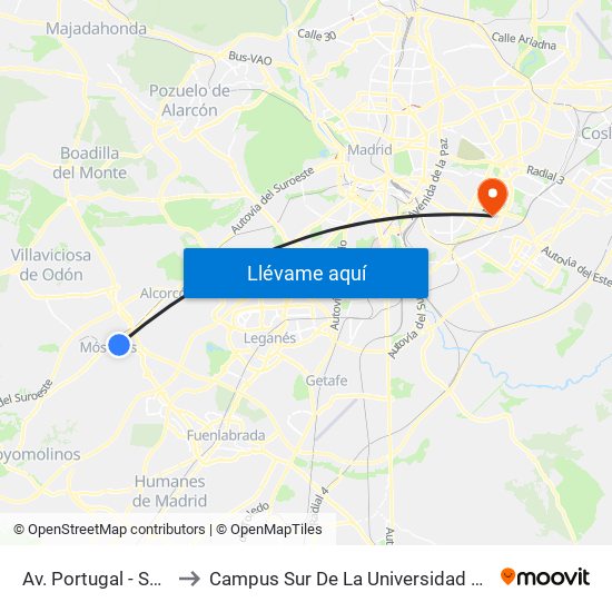 Av. Portugal - Severo Ochoa to Campus Sur De La Universidad Politécnica De Madrid map