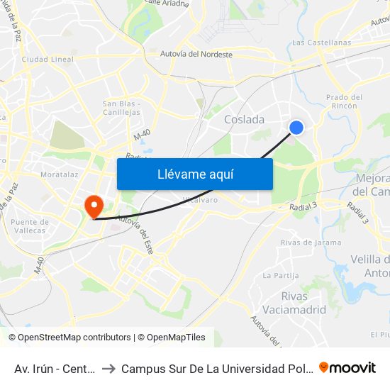 Av. Irún - Centro De Día to Campus Sur De La Universidad Politécnica De Madrid map