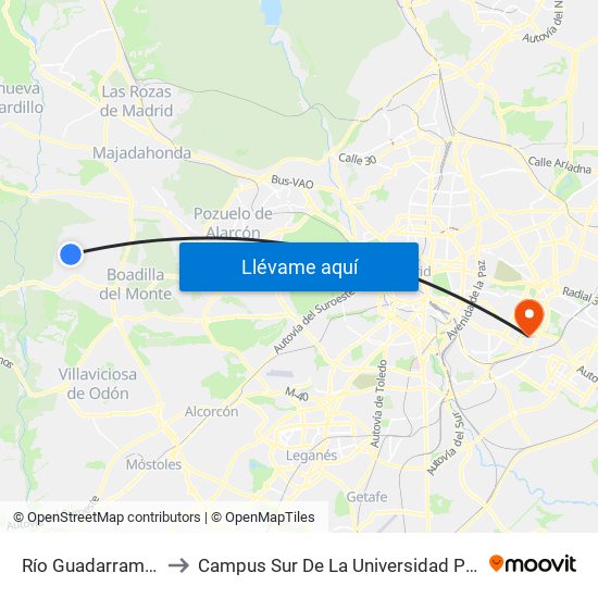 Río Guadarrama - Río Tajo to Campus Sur De La Universidad Politécnica De Madrid map