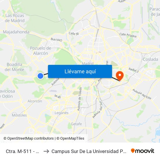 Ctra. M-511 - Retamares to Campus Sur De La Universidad Politécnica De Madrid map