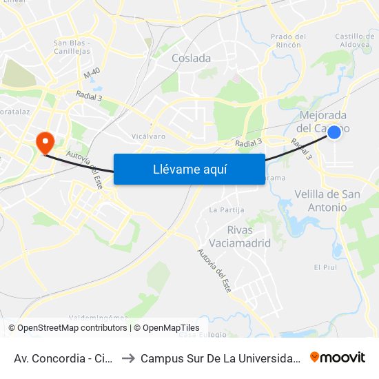 Av. Concordia - Ciudad De Atenas to Campus Sur De La Universidad Politécnica De Madrid map