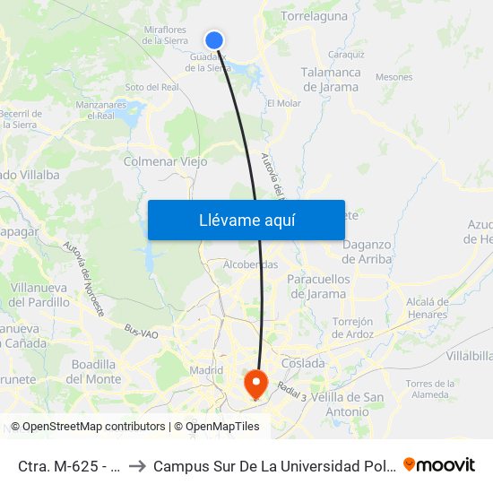 Ctra. M-625 - Camping to Campus Sur De La Universidad Politécnica De Madrid map