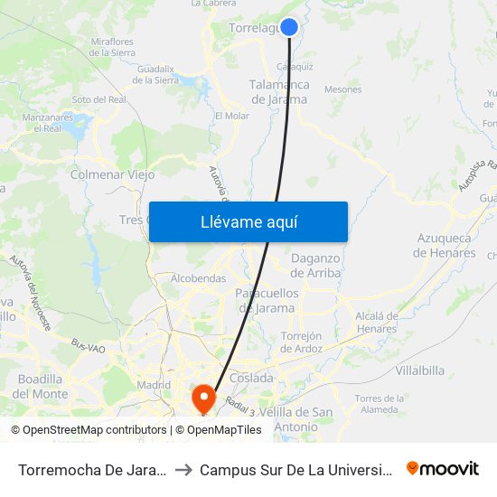 Torremocha De Jarama - Pza. Comercio to Campus Sur De La Universidad Politécnica De Madrid map