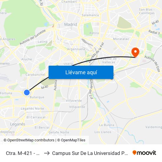 Ctra. M-421 - Montejano to Campus Sur De La Universidad Politécnica De Madrid map