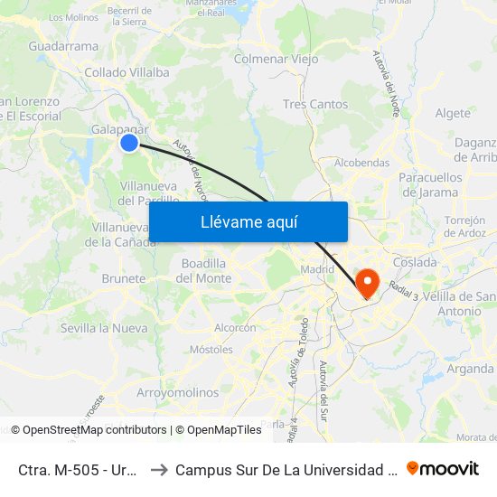 Ctra. M-505 - Urb. Los Gamos to Campus Sur De La Universidad Politécnica De Madrid map