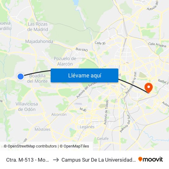 Ctra. M-513 - Monte Romanillos to Campus Sur De La Universidad Politécnica De Madrid map