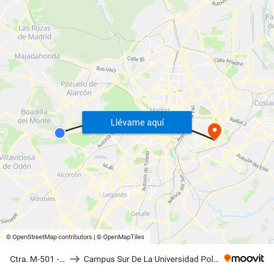 Ctra. M-501 - Patones to Campus Sur De La Universidad Politécnica De Madrid map