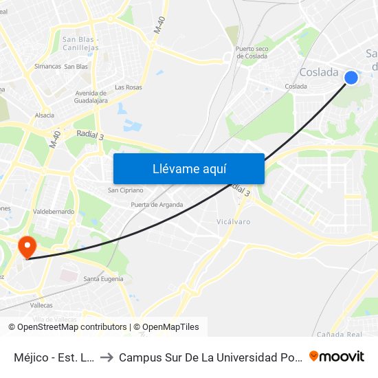 Méjico - Est. La Rambla to Campus Sur De La Universidad Politécnica De Madrid map