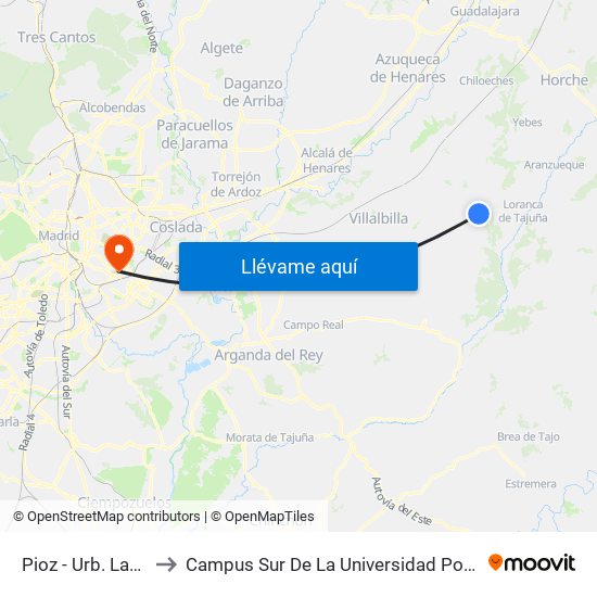 Pioz - Urb. Las Matillas to Campus Sur De La Universidad Politécnica De Madrid map