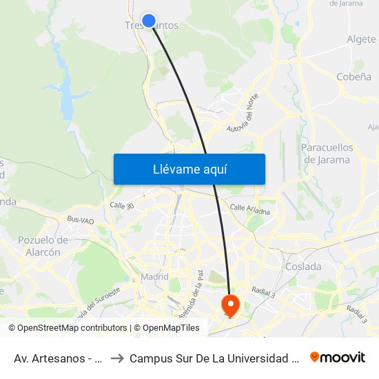 Av. Artesanos - Guardia Civil to Campus Sur De La Universidad Politécnica De Madrid map