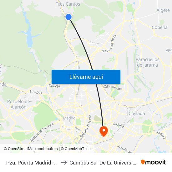 Pza. Puerta Madrid - Residencial Aislada to Campus Sur De La Universidad Politécnica De Madrid map